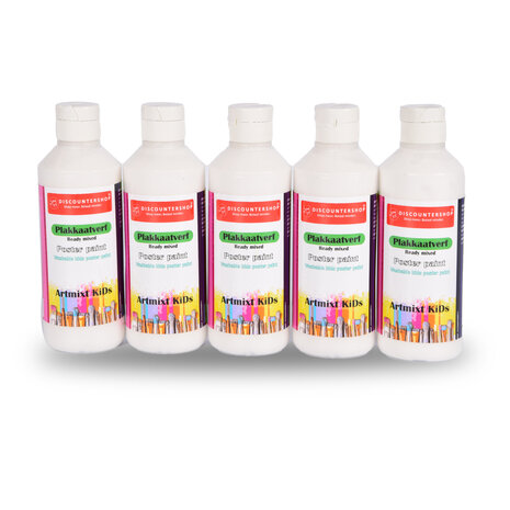 Discountershop 5x Witte Plakkaatverf Set | Artiesten Verf met Waterbasis | Hoge Pigmentatie | Geschikt voor Posters en Schoolprojecten | Afwasbaar en Geschikt voor Alle Ondergronden | 250 ml Discountershop 5x Witte Plakkaatverf Set | Artiesten Verf met Waterbasis | Hoge Pigmentatie | Geschikt voor Posters en Schoolprojecten | Afwasbaar en Geschikt voor Alle Ondergronden | 250 ml