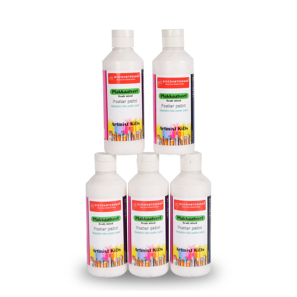 Discountershop 5x Witte Plakkaatverf Set | Artiesten Verf met Waterbasis | Hoge Pigmentatie | Geschikt voor Posters en Schoolprojecten | Afwasbaar en Geschikt voor Alle Ondergronden | 250 ml Discountershop 5x Witte Plakkaatverf Set | Artiesten Verf met Waterbasis | Hoge Pigmentatie | Geschikt voor Posters en Schoolprojecten | Afwasbaar en Geschikt voor Alle Ondergronden | 250 ml