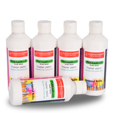 Discountershop 5x Witte Plakkaatverf Set | Artiesten Verf met Waterbasis | Hoge Pigmentatie | Geschikt voor Posters en Schoolprojecten | Afwasbaar en Geschikt voor Alle Ondergronden | 250 ml Discountershop 5x Witte Plakkaatverf Set | Artiesten Verf met Waterbasis | Hoge Pigmentatie | Geschikt voor Posters en Schoolprojecten | Afwasbaar en Geschikt voor Alle Ondergronden | 250 ml