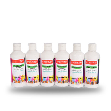 Discountershop Poster Paint Set of 6 White | Water-Based Bright & Opaque Colors | 250 ml Each Bottle | Highly Pigmented and Lightfast for Artists Painters | 5cm Wide | 16cm High Discountershop Poster Paint Set of 6 White | Water-Based Bright & Opaque Colors | 250 ml Each Bottle | Highly Pigmented and Lightfast for Artists Painters | 5cm Wide | 16cm High