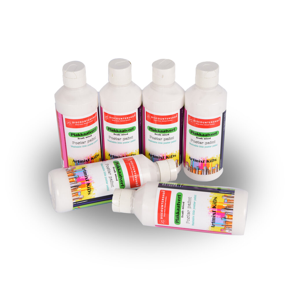 Discountershop Poster Paint Set of 6 White | Water-Based Bright & Opaque Colors | 250 ml Each Bottle | Highly Pigmented and Lightfast for Artists Painters | 5cm Wide | 16cm High Discountershop Poster Paint Set of 6 White | Water-Based Bright & Opaque Colors | 250 ml Each Bottle | Highly Pigmented and Lightfast for Artists Painters | 5cm Wide | 16cm High