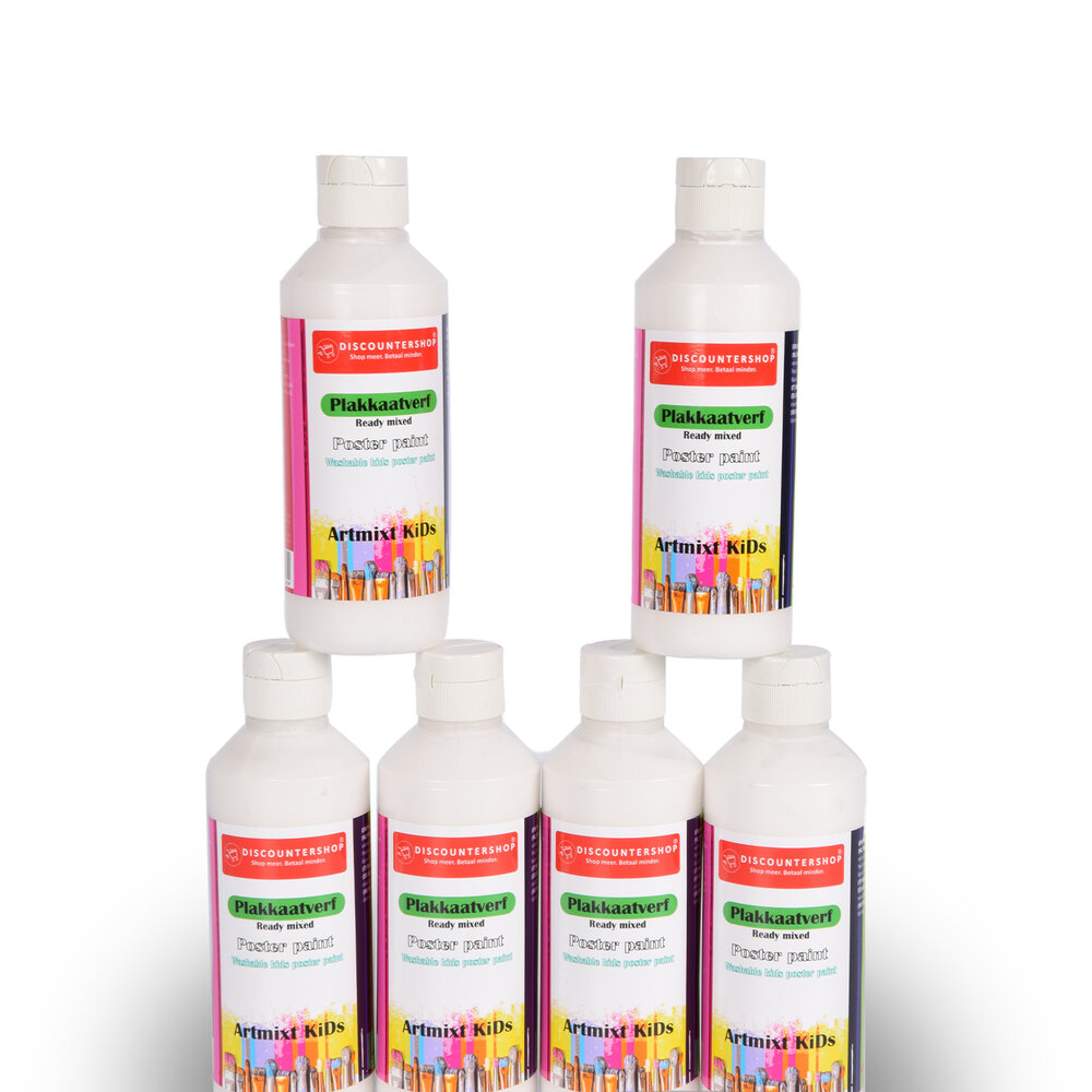 Discountershop Poster Paint Set of 6 White | Water-Based Bright & Opaque Colors | 250 ml Each Bottle | Highly Pigmented and Lightfast for Artists Painters | 5cm Wide | 16cm High Discountershop Poster Paint Set of 6 White | Water-Based Bright & Opaque Colors | 250 ml Each Bottle | Highly Pigmented and Lightfast for Artists Painters | 5cm Wide | 16cm High