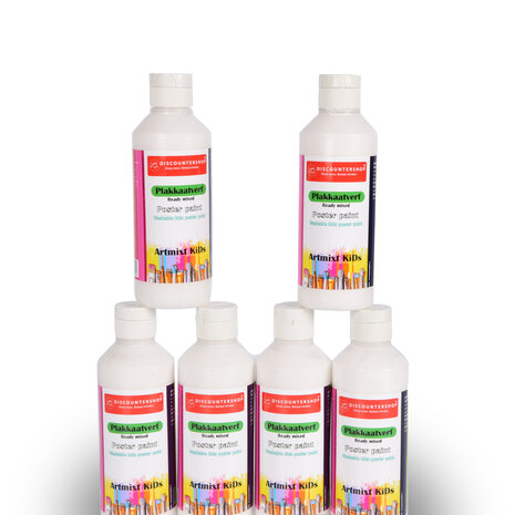 Discountershop Poster Paint Set of 6 White | Water-Based Bright & Opaque Colors | 250 ml Each Bottle | Highly Pigmented and Lightfast for Artists Painters | 5cm Wide | 16cm High Discountershop Poster Paint Set of 6 White | Water-Based Bright & Opaque Colors | 250 ml Each Bottle | Highly Pigmented and Lightfast for Artists Painters | 5cm Wide | 16cm High