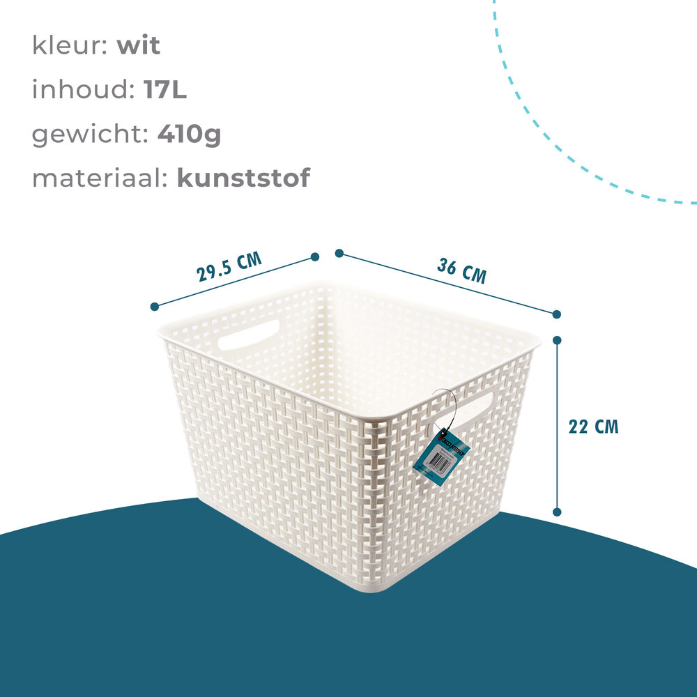 Discountershop Witte Opbergbak 36cm x 29.5cm x22cm | 17L | Kunststof Opbergmand Zonder Deksel | Eenvoudige Opslag Betrouwbaar Gebruik | Ideaal voor Keuken, Badkamer, Speelgoed en Meer! Discountershop Witte Opbergbak 36cm x 29.5cm x22cm | 17L | Kunststof Opbergmand Zonder Deksel | Eenvoudige Opslag Betrouwbaar Gebruik | Ideaal voor Keuken, Badkamer, Speelgoed en Meer!