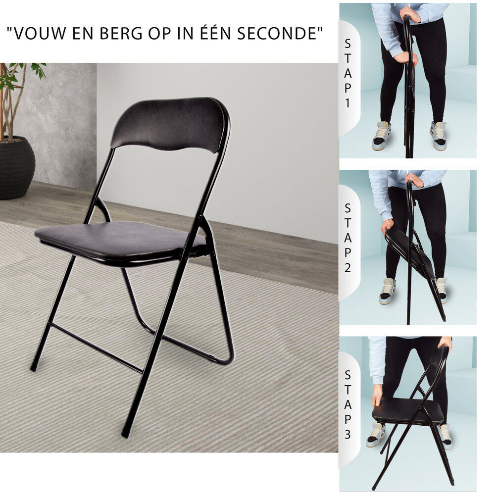 Discountershop Opvouwbare Klapstoel 37.5cm x 39cm x 78.5cm | Ideaal voor Eetkamer Keuken, Tuin en Camping | Zwart Ontwerp voor Dagelijks Gebruik en Gemakkelijke Opberging