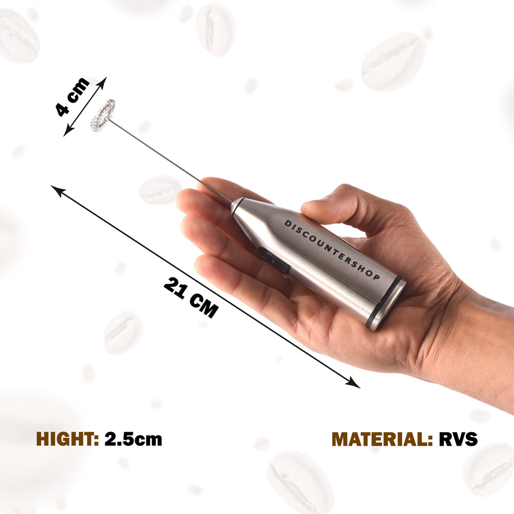 Discountershop RVS Milk Frother for Coffee, Latte, and Cappuccino | Battery Operated Milk Frother | 2xAA 1.5V Battery | Milk Frother For Baristas | 21cm x 4cm x 2.5 cm | Milk Frother for Latte Discountershop RVS Milk Frother for Coffee, Latte, and Cappuccino | Battery Operated Milk Frother | 2xAA 1.5V Battery | Milk Frother For Baristas | 21cm x 4cm x 2.5 cm | Milk Frother for Latte