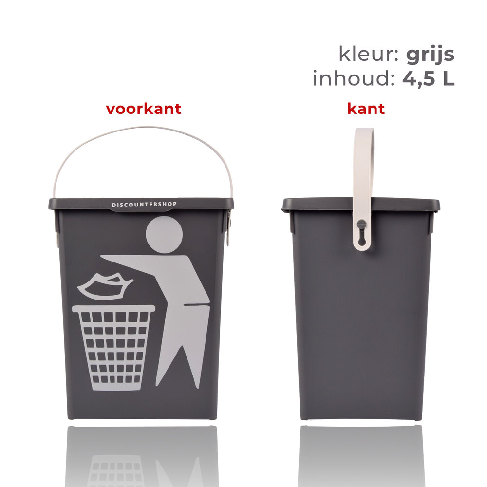 Discountershop Prullenbak 4.5 Liter | mini tafel prullenbak met deksel & handvat | 14x19x23cm | kunststof aanrecht afvalbak voor kleine keuken | grijze woonaccessoires Discountershop Prullenbak 4.5 Liter | mini tafel prullenbak met deksel & handvat | 14x19x23cm | kunststof aanrecht afvalbak voor kleine keuken | grijze woonaccessoires