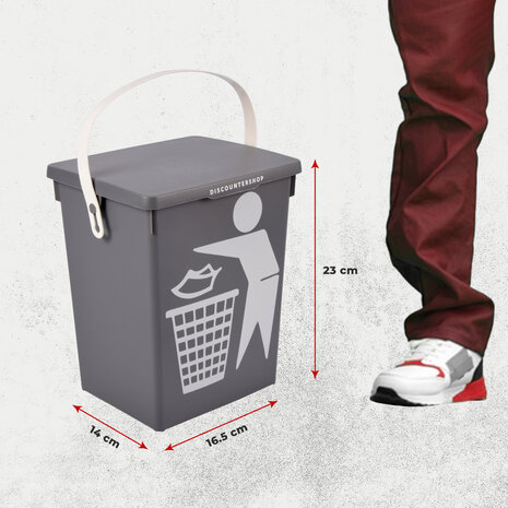 Discountershop Prullenbak 4.5 Liter | mini tafel prullenbak met deksel & handvat | 14x19x23cm | kunststof aanrecht afvalbak voor kleine keuken | grijze woonaccessoires Discountershop Prullenbak 4.5 Liter | mini tafel prullenbak met deksel & handvat | 14x19x23cm | kunststof aanrecht afvalbak voor kleine keuken | grijze woonaccessoires