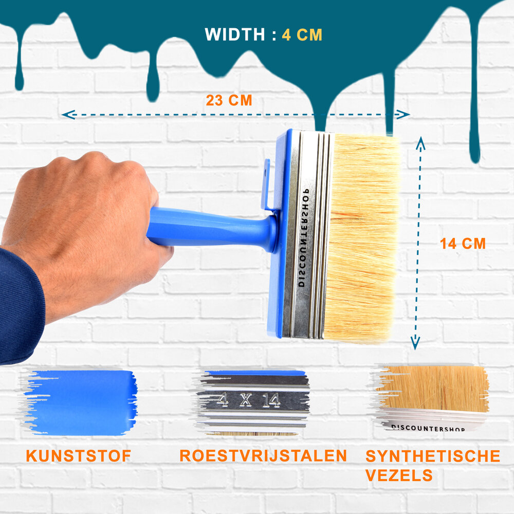 Discountershop Blokkwast Blauw | Duurzame Kunststof Verfborstel | 14x4x23cm | Voor Wanden Plafonds Houtverf Schuur Hek Vloer | Varkenshaar en Synthetische Haren | Geschikt voor Water en Olie | Een Kwast van Luxe Discountershop Blokkwast Blauw | Duurzame Kunststof Verfborstel | 14x4x23cm | Voor Wanden Plafonds Houtverf Schuur Hek Vloer | Varkenshaar en Synthetische Haren | Geschikt voor Water en Olie | Een Kwast van Luxe