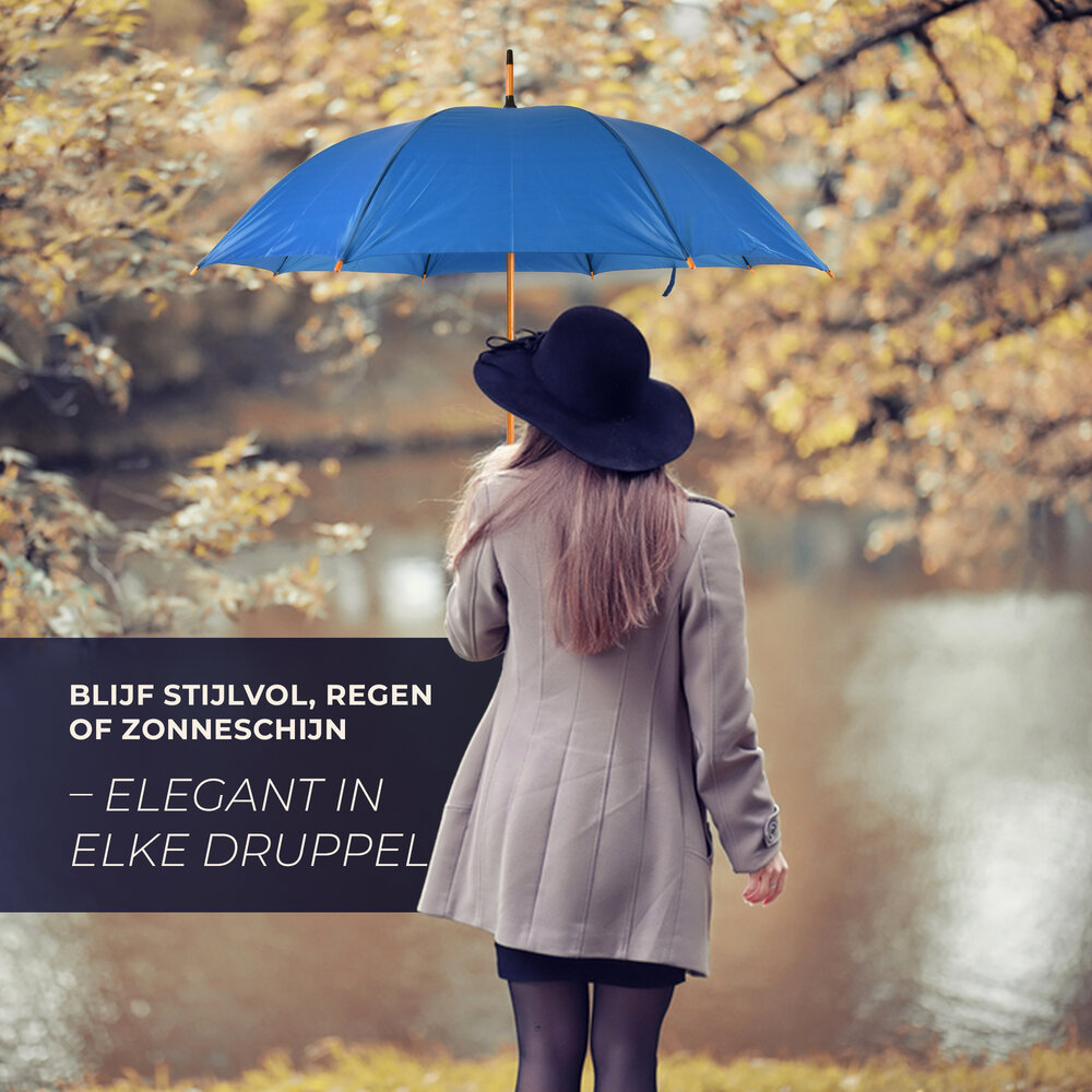 Discountershop Stylish Deep Blue Umbrella with Sturdy Wooden Handle | Windproof and Manual Opening | 98cm Diameter | Premium Wooden Umbrella