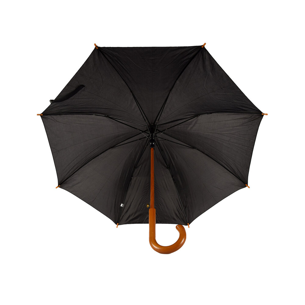 Discountershop Paraplu met J Wooden Hook Handle – Large Black Umbrella 98 cm, Windproof Strong Umbrella for Women and Men