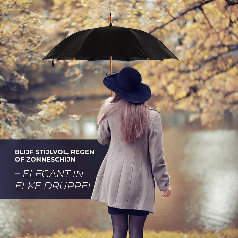 Discountershop Paraplu | Zwart | Stormparaplu | polyester | automatische paraplu | 395g | Stevige paraplu | Opvouwbare paraplu | Houten handvat | 89cm*98cm