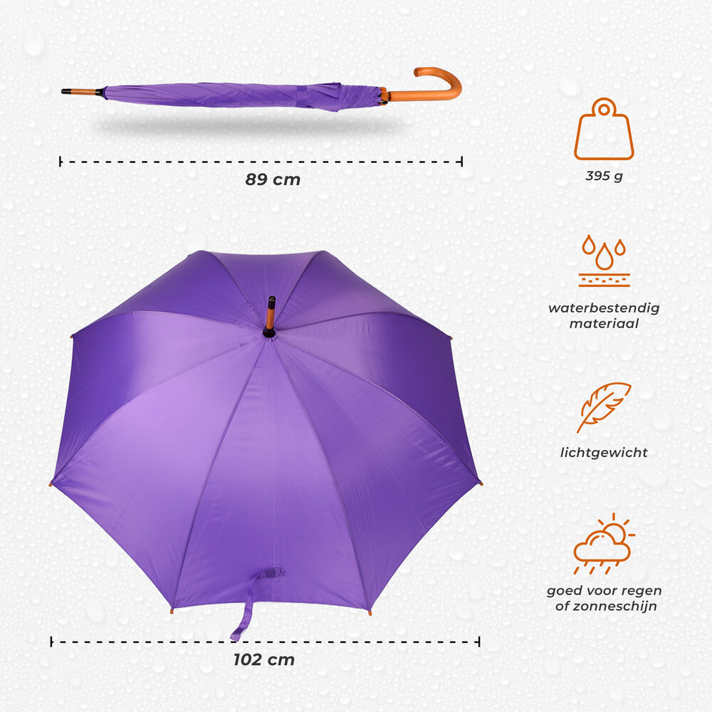 Discountershop Windproof Automatic Umbrella 98 cm – Folding Umbrella for Adults | Compact Travel Umbrella | Strong Frame with Wooden Handle | Purple