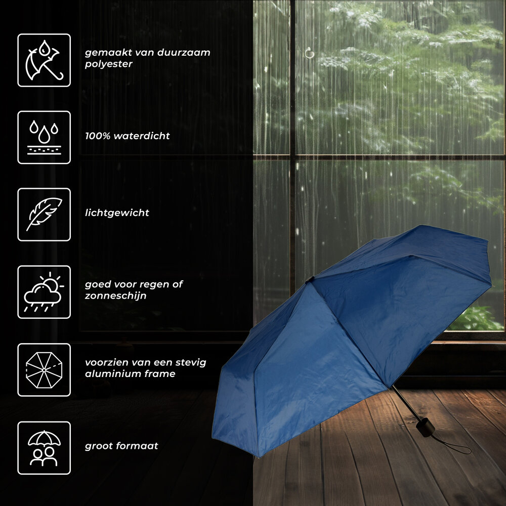 Discountershop Robuuste Stormparaplu van Aluminium Frame | Opvouwbaar | Navy Blauw | 53cm Breed | 8 Ribben