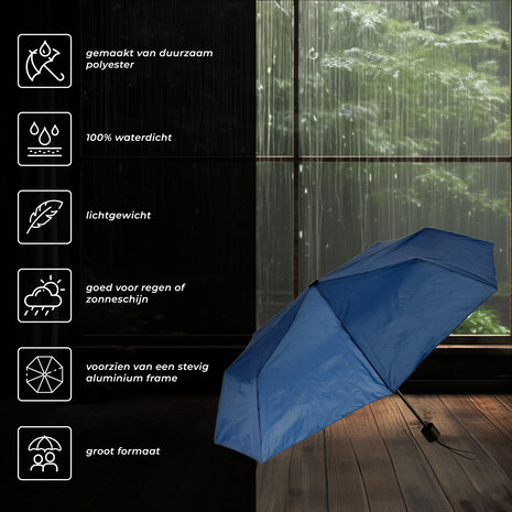 Discountershop Robuuste Stormparaplu van Aluminium Frame | Opvouwbaar | Navy Blauw | 53cm Breed | 8 Ribben
