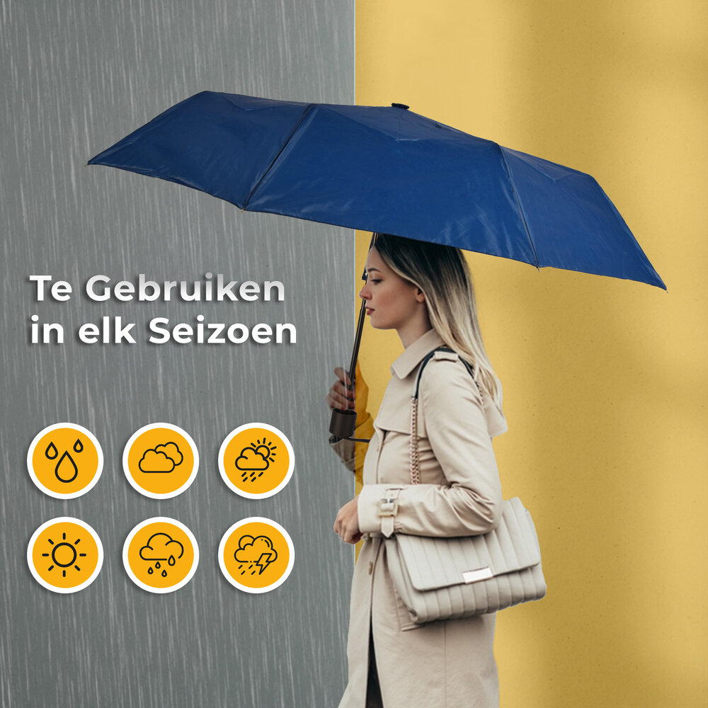 Discountershop Robuuste Stormparaplu van Aluminium Frame | Opvouwbaar | Navy Blauw | 53cm Breed | 8 Ribben