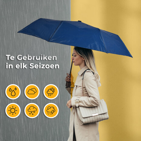 Discountershop Robuuste Stormparaplu van Aluminium Frame | Opvouwbaar | Navy Blauw | 53cm Breed | 8 Ribben