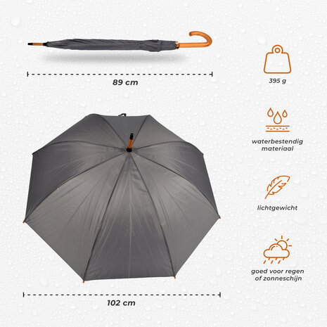 Discountershop Paraplu | Grijs | Stormparaplu | polyester | 395g | Stevige paraplu | Opvouwbare paraplu | Kunstsof handvat | 89cm*98cm
