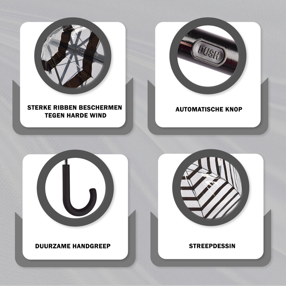 Discountershop Paraplu | Transparent | Stormparaplu | Polyester | 350g | Stevige Paraplu | Opvouwbare Paraplu | Kunstsof Handvat | 86cm