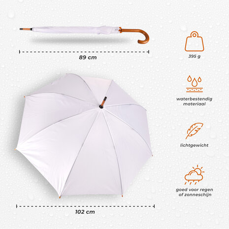 Discountershop Grote Witte Paraplu 98 cm – Stevige Winddichte Dames en Heren Paraplu, Lichtgewicht Opvouwbare Paraplu met UV Bescherming