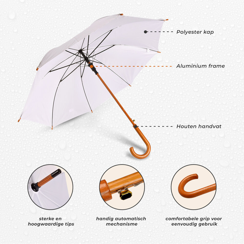 Discountershop Large White Umbrella 98 cm – Strong Windproof Umbrella for Women and Men, Lightweight Folding Umbrella with UV Protection