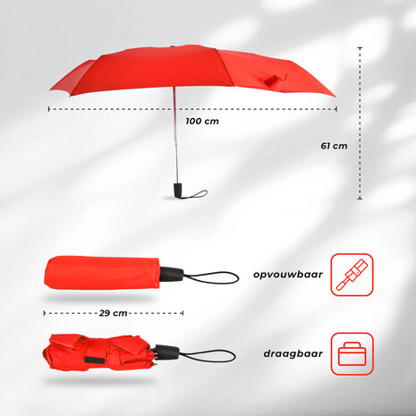 Discountershop Paraplu | Stormparaplu | Grote paraplu | rood | Opvouwbare paraplu | Winsnelheden : tot 80km/h | polyester | Diameter 97cm