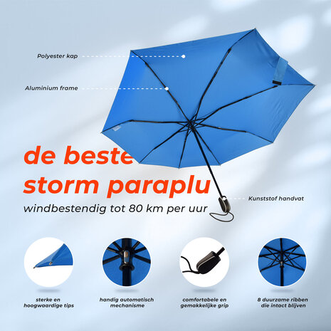 Discountershop Stevige Grote Blauwe Paraplu - Ø100 cm, Aluminium Frame, Opvouwbaar, Windbestendig