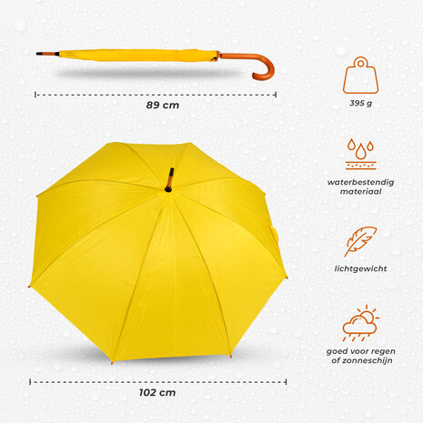 Discountershop Grote Paraplu 102 cm Geel – Windbestendige Paraplu met Houten Handvat en Haak voor Dames en Heren – Stevige Paraplu voor Regen & Outdoor