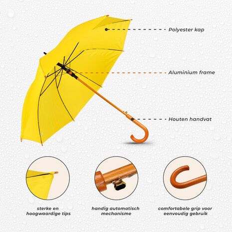 Discountershop Large Umbrella 102 cm Yellow – Windproof Umbrella with Wooden Handle and Hook for Men and Women – Strong Umbrella for Rain & Outdoor Use
