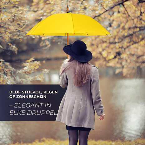 Discountershop Large Umbrella 102 cm Yellow – Windproof Umbrella with Wooden Handle and Hook for Men and Women – Strong Umbrella for Rain & Outdoor Use