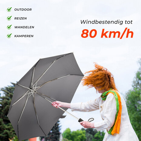 Discountershop Grijze Stormparaplu - Groot en Stevig - Opvouwbaar met Aluminium Frame - Gemaakt van Polyester Pongee Doek - Diameter van 100cm