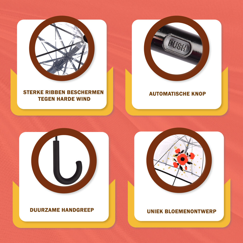 Discountershop 2x | Umbrella | Diameter 86 cm | Sturdy umbrella | transparent | rain accessories | polyester | Automatic umbrella | length 84cm Discountershop 2x | Umbrella | Diameter 86 cm | Sturdy umbrella | transparent | rain accessories | polyester | Automatic umbrella | length 84cm