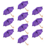 Discountershop 10x Powerful Automatic Umbrella - Purple - Wooden Stick and Handle - Polyester and Aluminum Construction - 89x98cm