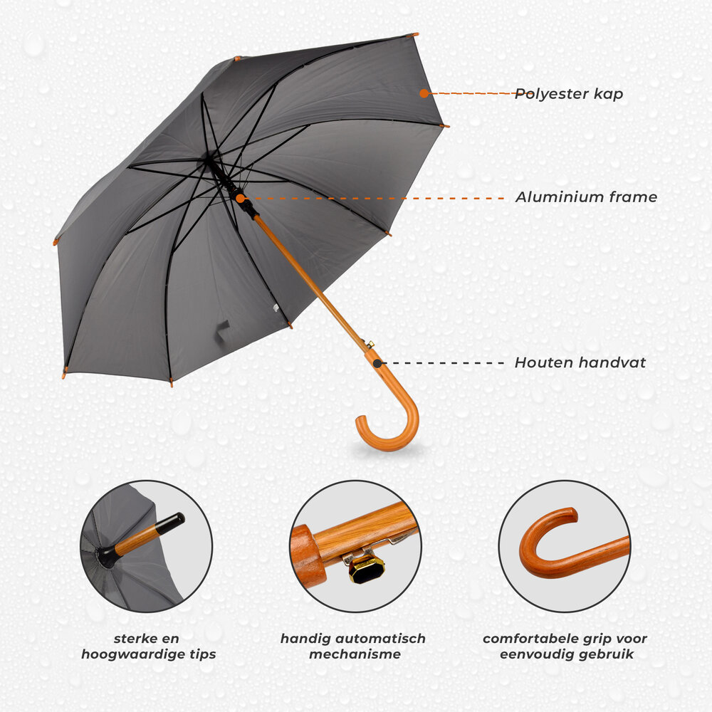 Discountershop Transparent Umbrella Set with Foldable Function - Diameter 98 cm - Automatic - Aluminum Frame - Wooden Handle - Gray - 4 Pieces Discountershop Transparent Umbrella Set with Foldable Function - Diameter 98 cm - Automatic - Aluminum Frame - Wooden Handle - Gray - 4 Pieces