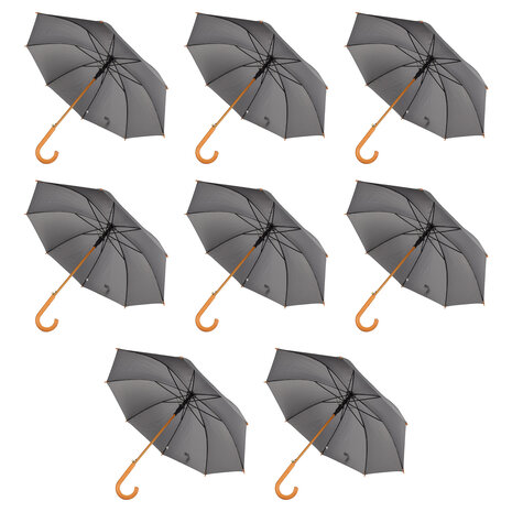 Discountershop Quality Transparent Umbrella - 98 cm Diameter - Automatic - Aluminum Frame - with Wooden Handle - Round - Set of 8 - Gray - Unisex - For Adults
