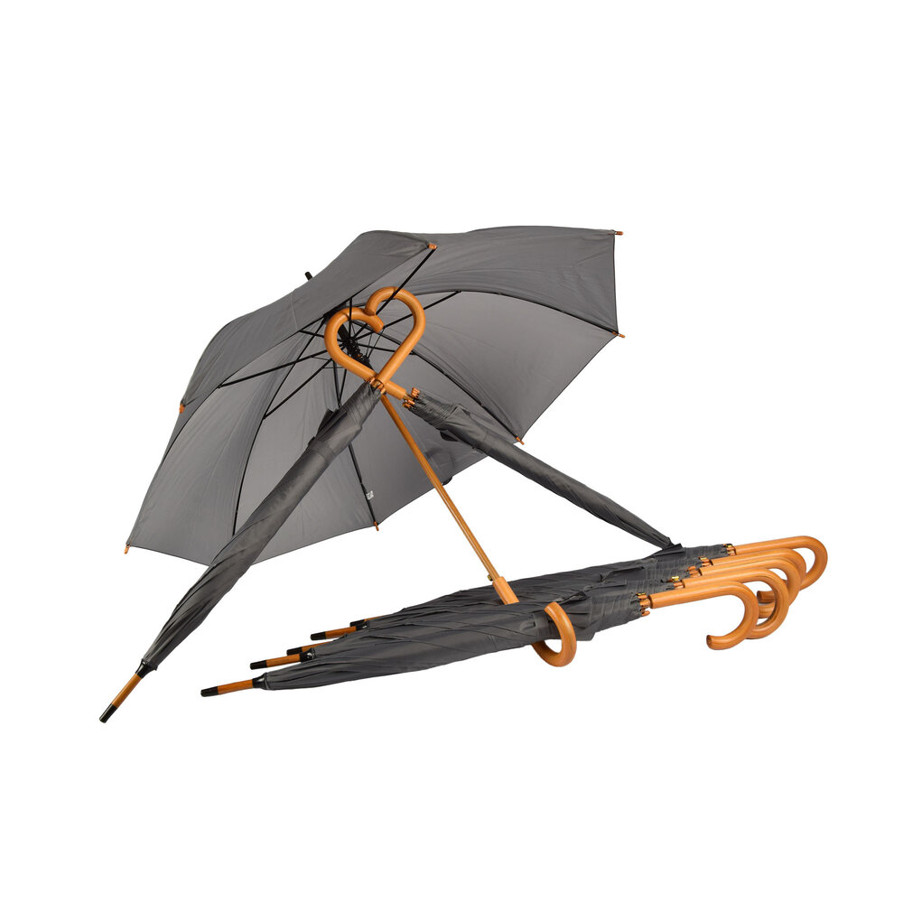 Discountershop Quality Transparent Umbrella - 98 cm Diameter - Automatic - Aluminum Frame - with Wooden Handle - Round - Set of 8 - Gray - Unisex - For Adults