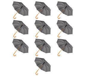 Discountershop 10-Pack Stevige, Transparante Paraplu's - 98 cm - Opvouwbaar - Unisex - Grijs met Houten Handvat