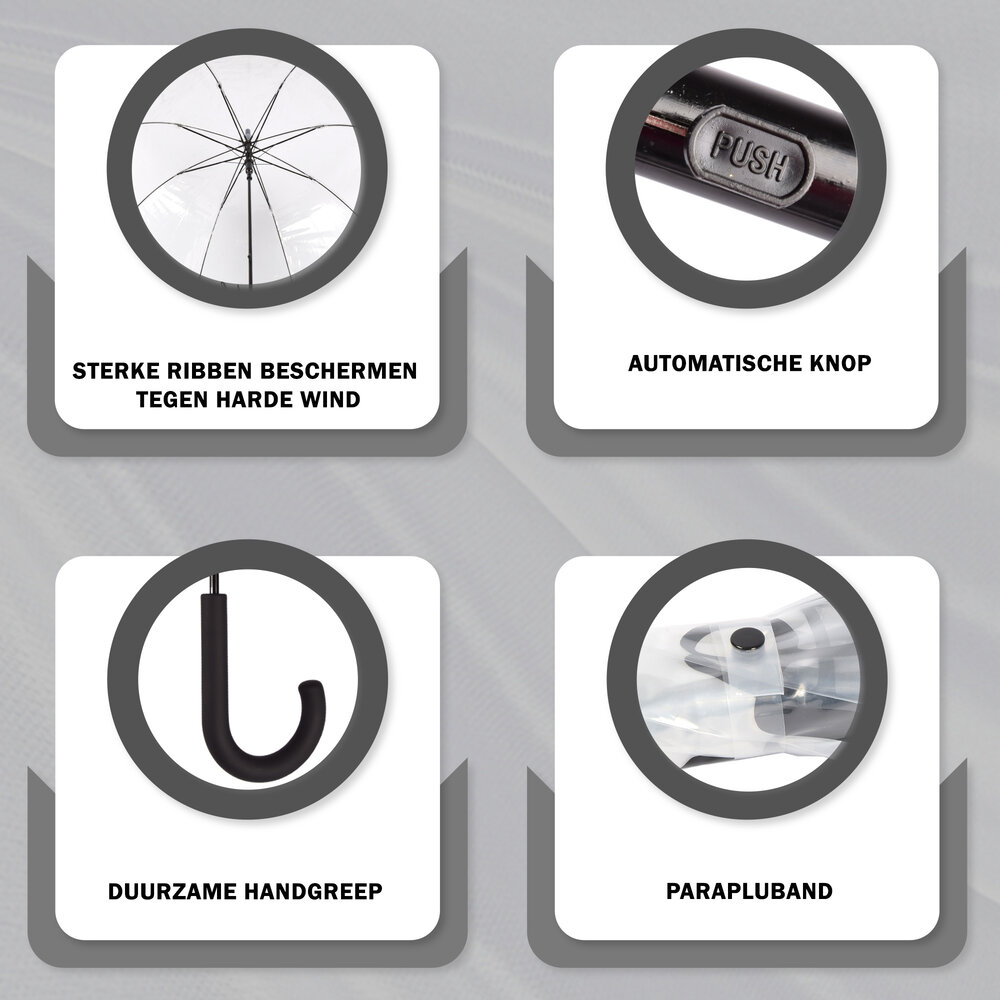 Discountershop 10x Large Transparant Polyester Storm Umbrella with Aluminum Frame | 85cm Diameter