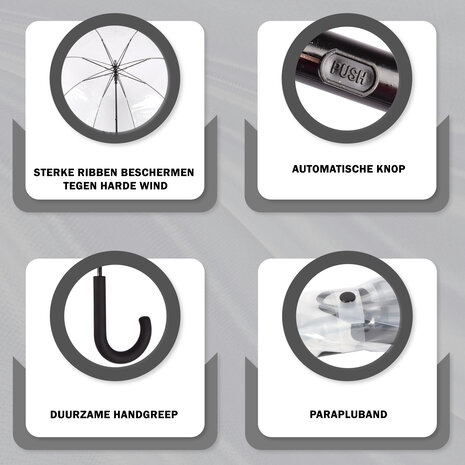 Discountershop 10x Grote Transparant Stormparaplu van Polyester met Aluminium Frame | 85cm Diameter