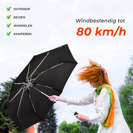 Discountershop Compact Storm Umbrella 97 cm – Windproof Strong Umbrella up to 80 km/h with Cover, Folding Black Umbrella