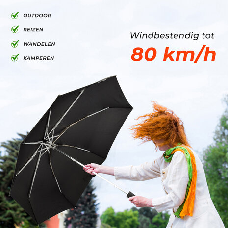Discountershop Stormparaplu Opvouwbaar 97 cm – Windbestendige Sterke Paraplu tot 80 km/u met Beschermhoes, Compact en Zwart