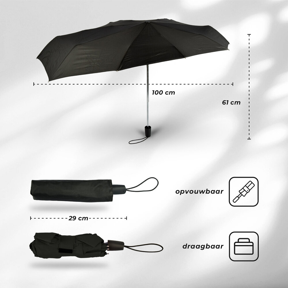 Discountershop Stormparaplu Opvouwbaar 97 cm – Windbestendige Sterke Paraplu tot 80 km/u met Beschermhoes, Compact en Zwart