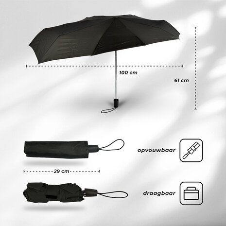 Discountershop Stormparaplu Opvouwbaar 97 cm – Windbestendige Sterke Paraplu tot 80 km/u met Beschermhoes, Compact en Zwart