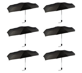 Discountershop Set van 6 Zwarte, Opvouwbare Stormparaplu's - 61.5 cm Lang, 97 cm Diameter, Polyester en Aluminium. Discountershop Set van 6 Zwarte, Opvouwbare Stormparaplu's - 61.5 cm Lang, 97 cm Diameter, Polyester en Aluminium.