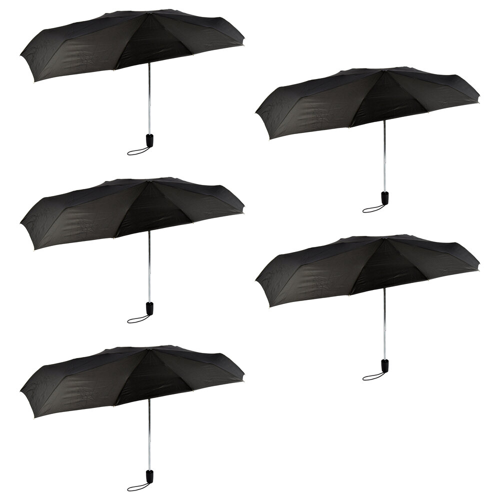 Discountershop Bulk Set of 5 Black, Folding Umbrellas - Stormproof, Polyester and Aluminum, 97 cm Diameter, 61.5 cm Long Discountershop Bulk Set of 5 Black, Folding Umbrellas - Stormproof, Polyester and Aluminum, 97 cm Diameter, 61.5 cm Long