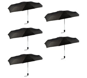 Discountershop Bulkset van 5 Zwarte, Opvouwbare Paraplu's - Stormvast, Polyester en Aluminium, 97 cm Diameter, 61.5 cm Lang