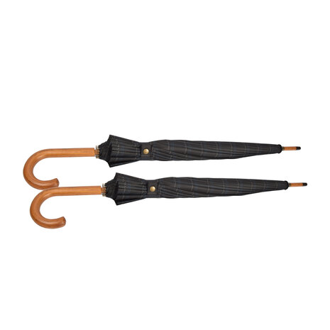 Discountershop Twee Keer De Bescherming Met Zwarte En Blauwe Stormparaplu's (102cm) - Duurzaam, Opvouwbaar & Geschikt Voor Volwassenen - Breedte: ~Ca 102cm - Met Houten Handvat