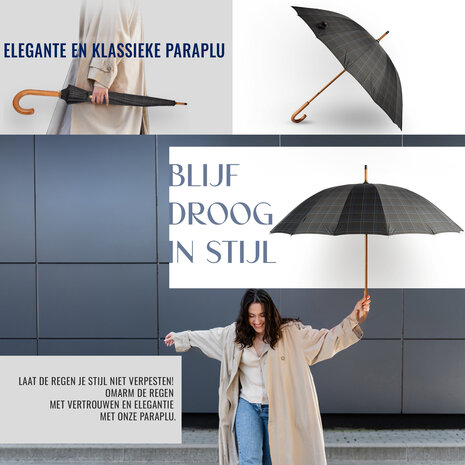 Discountershop Twice The Protection With Black & Blue Storm Umbrellas (102cm) - Durable, Foldable & Suitable For Adults - Width: ~Approx 102cm - With Wooden Handle