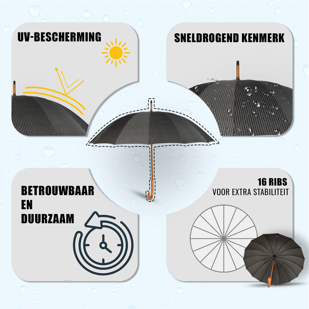 Discountershop 10x Sturdy Umbrellas for Maximum Protection - Black with White Stripes - With Wooden Handle - 102cm Diameter Discountershop 10x Sturdy Umbrellas for Maximum Protection - Black with White Stripes - With Wooden Handle - 102cm Diameter