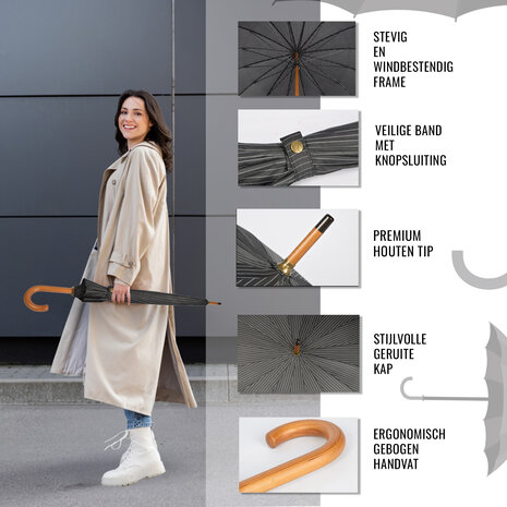 Discountershop 10x Sturdy Umbrellas for Maximum Protection - Black with White Stripes - With Wooden Handle - 102cm Diameter Discountershop 10x Sturdy Umbrellas for Maximum Protection - Black with White Stripes - With Wooden Handle - 102cm Diameter
